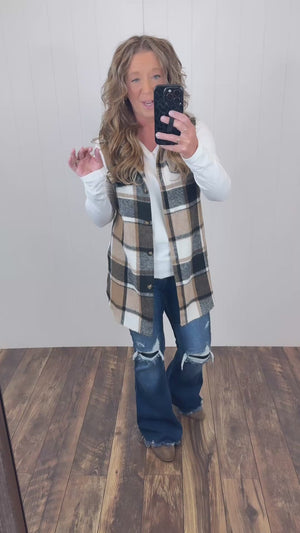 Brown Black Plaid Flannel Vest (SM-2X)