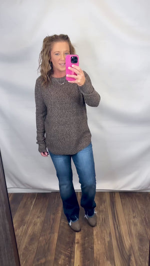 Heathered Brown Knit Hi Lo Sweater (SM-XL)