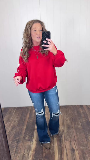 Red Satin Bow Sleeve Pullover (SM-XL)