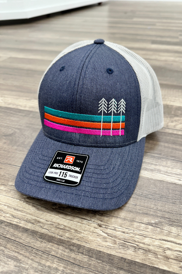 Navy Stripes & Trees Trucker Hat