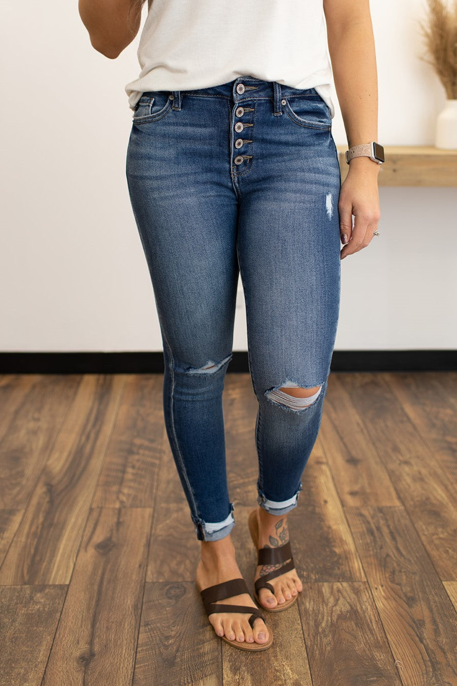 Peyton Destroyed Mid Rise Flare Jeans (1-15) - 34 Inseam - STB Boutique