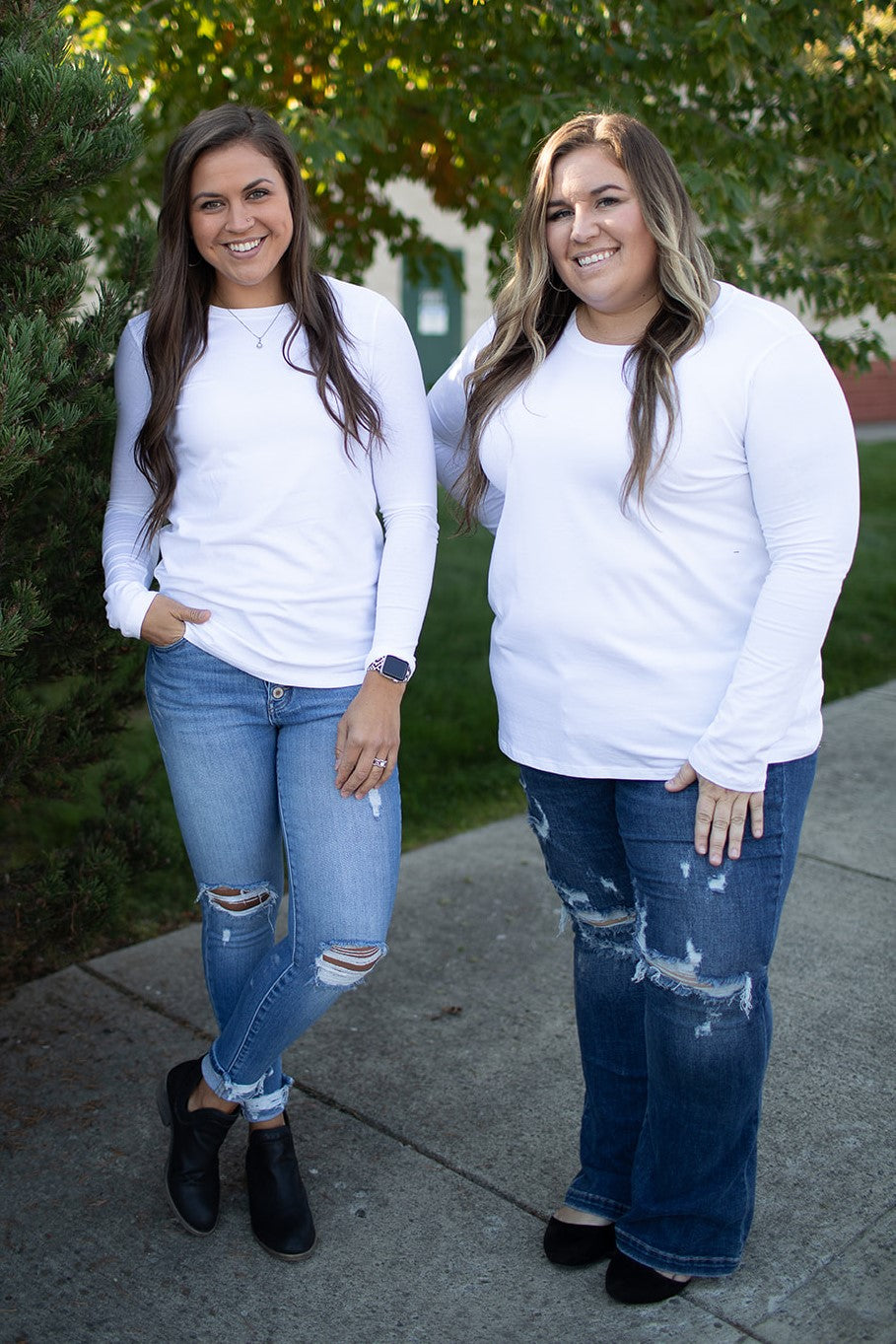 White Basic Cotton Long Sleeve Tee (SM-3X)