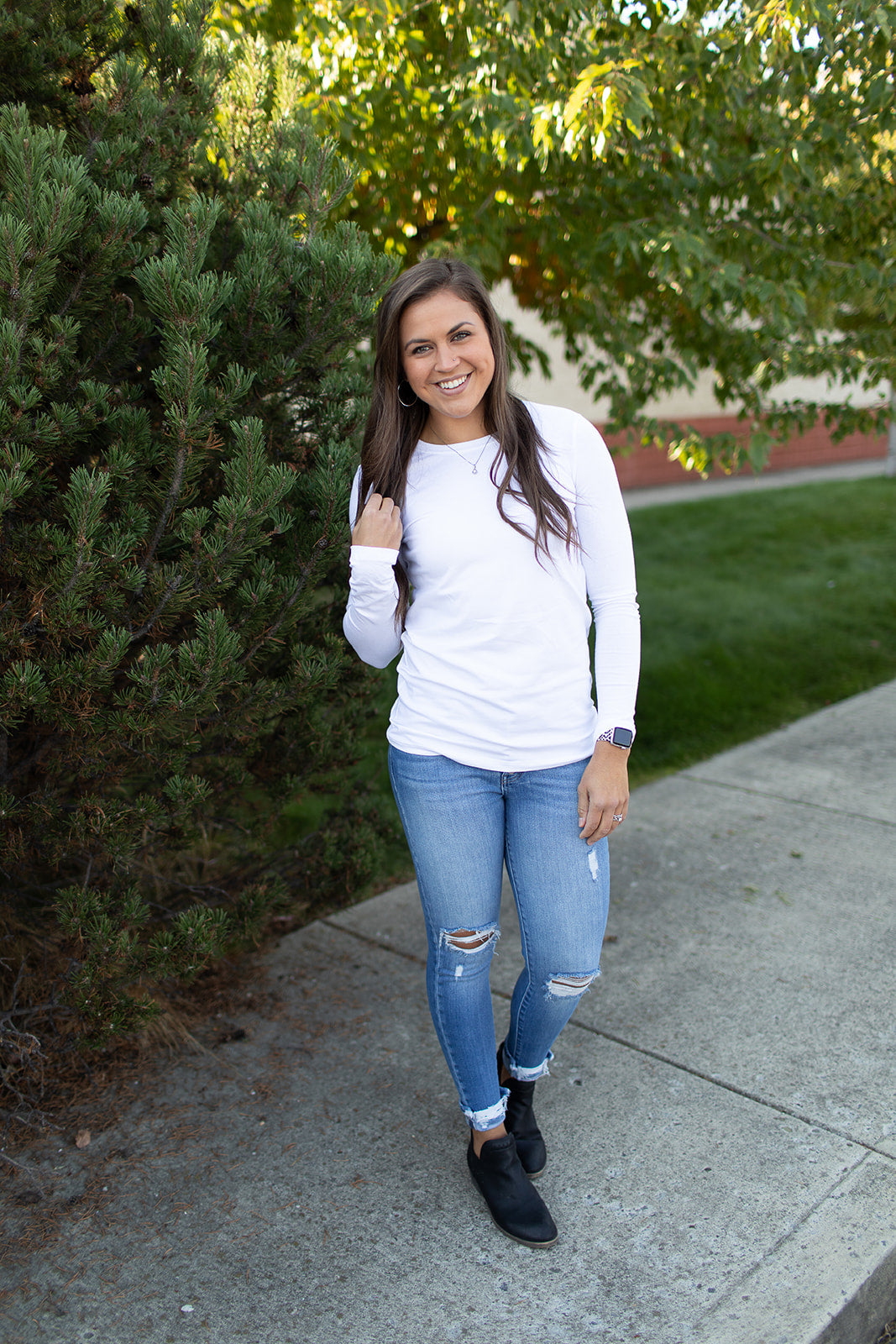 White Basic Cotton Long Sleeve Tee (SM-3X)