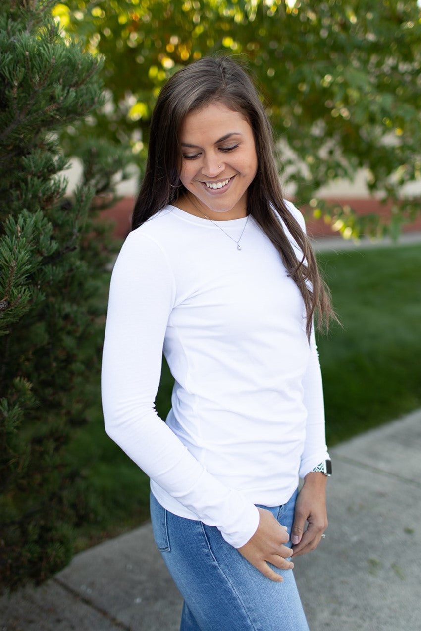 White Basic Cotton Long Sleeve Tee (SM-3X)