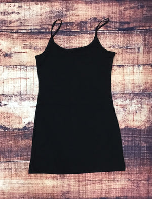 Black Basic Cotton Long Adjustable Spaghetti Strap Cami Tank - STB Boutique