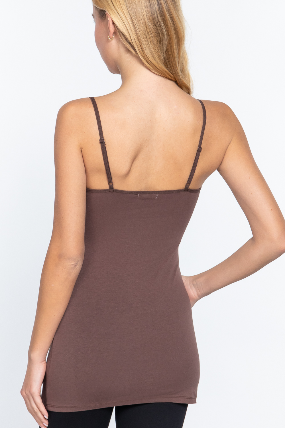 Taupe Basic Cotton Long Adjustable Spaghetti Strap Cami Tank - STB Boutique